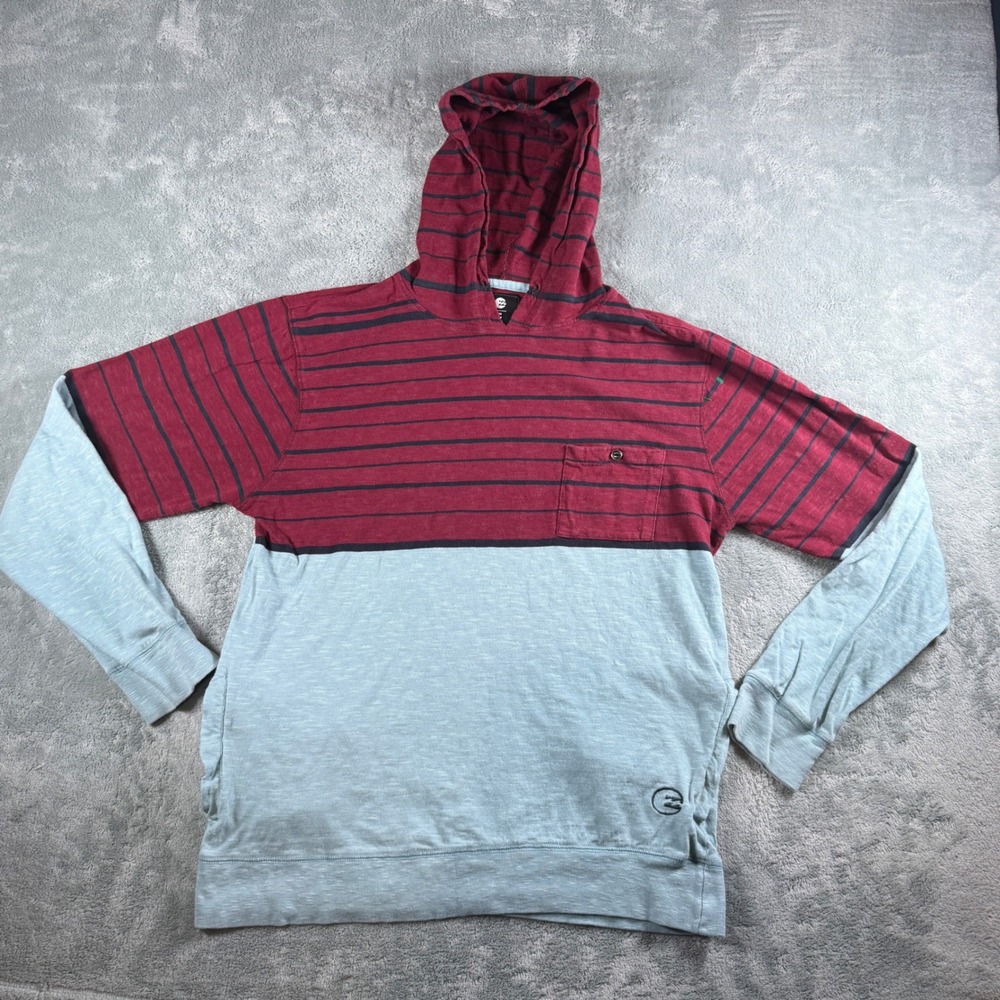 Billabong Mens Hoodie M Striped Colorblock Maroon Blue‎ Cotton Slub M6401SPL